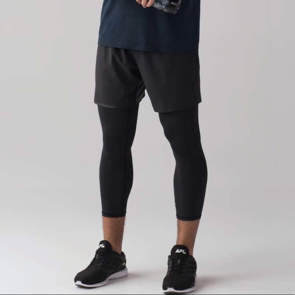 Lululemon mens all black compression long tights leggings pants - Picture 3 of 7